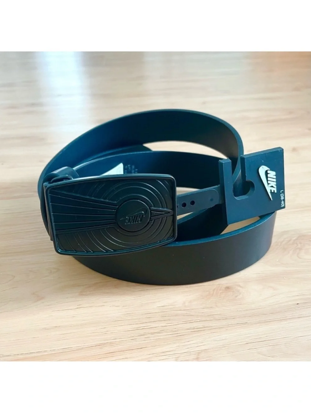 NIKE Air Jordan Golf Belt Black Faux Leather Jumpman Tread Buckle Mens L (38-40)